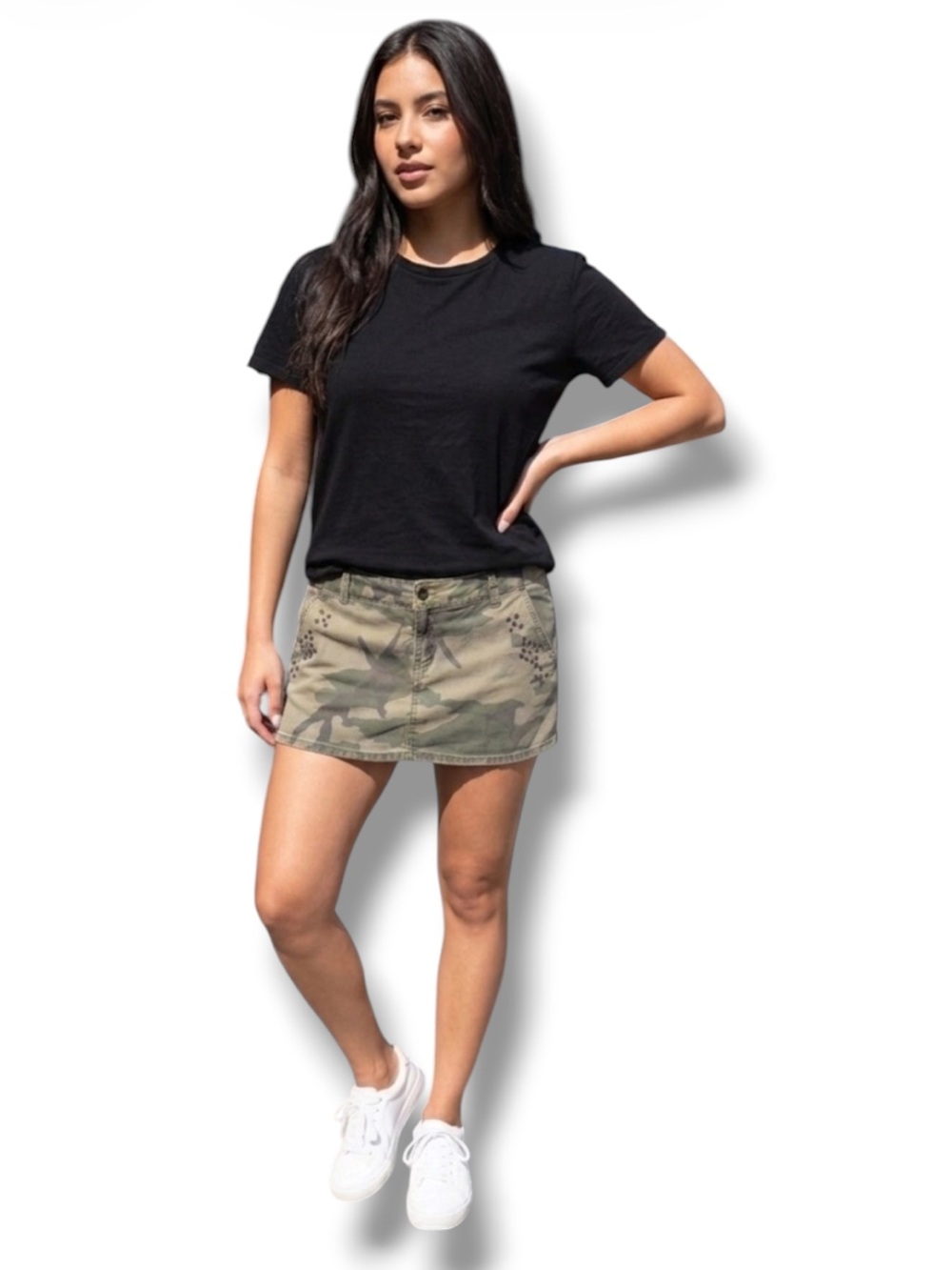 Jordache Y2K Skirt Camo Micro Mini Studded Army Green Low Rise Junior's 11/12